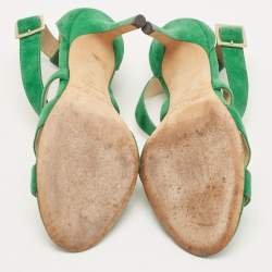 Pre Owned Jimmy Choo Green Suede Ankle Strap Sandals Size 36
