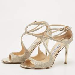 Pre Owned Jimmy Choo Silver Glitter and Leather Lang  Sandals Size 39.5