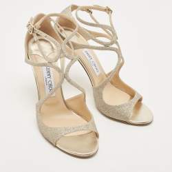 Pre Owned Jimmy Choo Silver Glitter and Leather Lang  Sandals Size 39.5