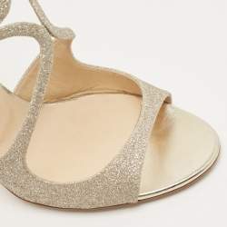 Pre Owned Jimmy Choo Silver Glitter and Leather Lang  Sandals Size 39.5