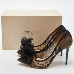 Pre Owned Jimmy Choo Black Lace Pointed Toe Pumps Size 39