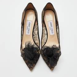 Pre Owned Jimmy Choo Black Lace Pointed Toe Pumps Size 39