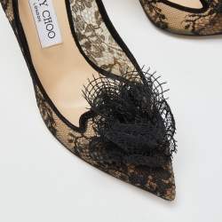 Pre Owned Jimmy Choo Black Lace Pointed Toe Pumps Size 39