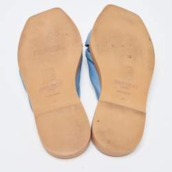 Pre Owned Jimmy Choo Navy Blue Leather Bow Flat Slides Size 36