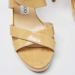 Jimmy Choo Beige Patent Leather Vamp Ankle Strap Sandals Size 37