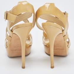 Jimmy Choo Beige Patent Leather Vamp Ankle Strap Sandals Size 37