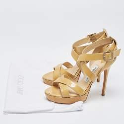 Jimmy Choo Beige Patent Leather Vamp Ankle Strap Sandals Size 37