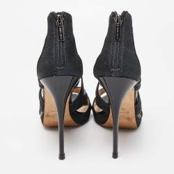 Pre Owned Jimmy Choo Navy Blue /Black Glitter and Patent Leather Strappy Ankle Sandals Size 40