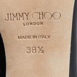 مملوكة مسبقًا صندل سلايد جيمي تشو بينغ جلد أسود لامع بزخارف كريستال ومقدمة مدببة مقاس 38