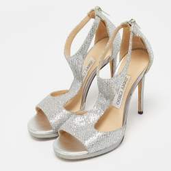 Jimmy Choo Silver Coarse Glitter Lana Sandals Size 36.5