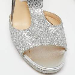 Jimmy Choo Silver Coarse Glitter Lana Sandals Size 36.5