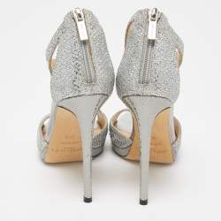 Jimmy Choo Silver Coarse Glitter Lana Sandals Size 36.5