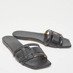 Pre Owned Jimmy Choo Black Leather Laran Flat Slides Size 38