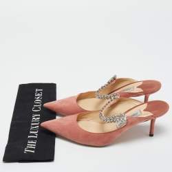 Pre Owned Jimmy Choo Pink Suede Crystal Embellished Bing Slides Size 39