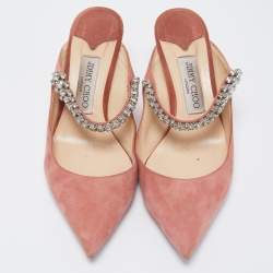 Pre Owned Jimmy Choo Pink Suede Crystal Embellished Bing Slides Size 39
