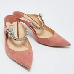 Pre Owned Jimmy Choo Pink Suede Crystal Embellished Bing Slides Size 39