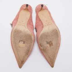 Pre Owned Jimmy Choo Pink Suede Crystal Embellished Bing Slides Size 39