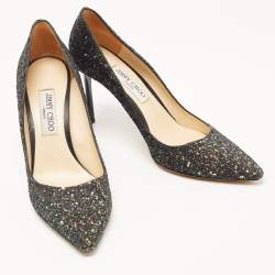 Pre Owned Jimmy Choo Black Glitter Romy Pointed Toe Pumps Size 41