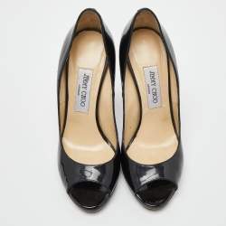 Pre Owned Jimmy Choo Black Patent Leather Peep Toe Platform Pumps Size 38