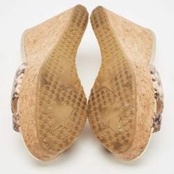 مملوكة مسبقًا Jimmy Choo Brown/Beige Python Embossed Leather Prima Platform Wedge Sandals Size 38