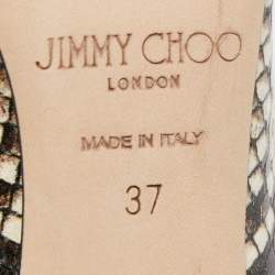 Pre Owned Jimmy Choo Brown/Beige Python Embossed Leather Pointed Toe Slingback Pumps Size 37