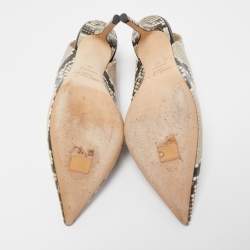 Pre Owned Jimmy Choo Brown/Beige Python Embossed Leather Pointed Toe Slingback Pumps Size 37
