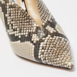 Pre Owned Jimmy Choo Brown/Beige Python Embossed Leather Pointed Toe Slingback Pumps Size 37