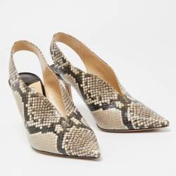 Pre Owned Jimmy Choo Brown/Beige Python Embossed Leather Pointed Toe Slingback Pumps Size 37