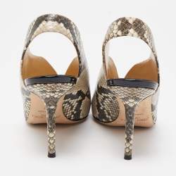 Pre Owned Jimmy Choo Brown/Beige Python Embossed Leather Pointed Toe Slingback Pumps Size 37