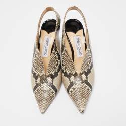 Pre Owned Jimmy Choo Brown/Beige Python Embossed Leather Pointed Toe Slingback Pumps Size 37