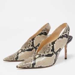 Pre Owned Jimmy Choo Brown/Beige Python Embossed Leather Pointed Toe Slingback Pumps Size 37