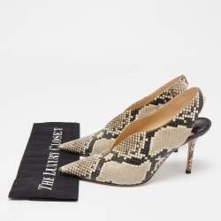 Pre Owned Jimmy Choo Brown/Beige Python Embossed Leather Pointed Toe Slingback Pumps Size 37