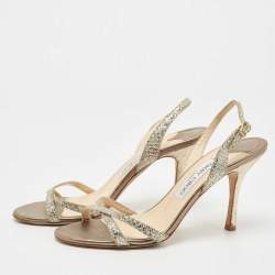 Pre Owned Jimmy Choo Silver Glitter Slingback Sandals Size 37.5