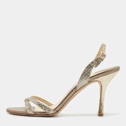 Pre Owned Jimmy Choo Silver Glitter Slingback Sandals Size 37.5