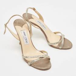 Pre Owned Jimmy Choo Silver Glitter Slingback Sandals Size 37.5