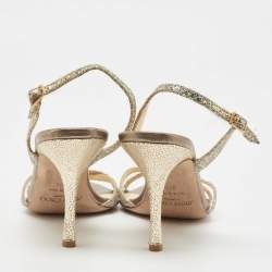 Pre Owned Jimmy Choo Silver Glitter Slingback Sandals Size 37.5