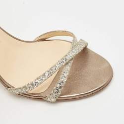 Pre Owned Jimmy Choo Silver Glitter Slingback Sandals Size 37.5