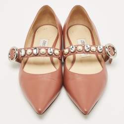 Pre Owned Jimmy Choo Pink Leather Gela Flats Size 37.5