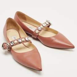 Pre Owned Jimmy Choo Pink Leather Gela Flats Size 37.5