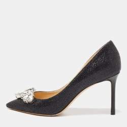 Jimmy Choo Black Glitter Fabric Marvel Pumps Size 40