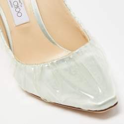 Pre Owned Jimmy Choo x Off-White Light Green Satin and Pleated PVC Anne Pumps Size 41