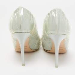 Pre Owned Jimmy Choo x Off-White Light Green Satin and Pleated PVC Anne Pumps Size 41