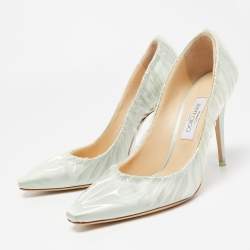 Pre Owned Jimmy Choo x Off-White Light Green Satin and Pleated PVC Anne Pumps Size 41