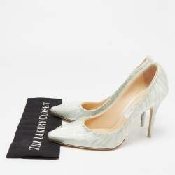Pre Owned Jimmy Choo x Off-White Light Green Satin and Pleated PVC Anne Pumps Size 41