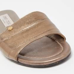 Pre Owned Jimmy Choo Metallic Leather Nanda Flat Slides Size 37.5