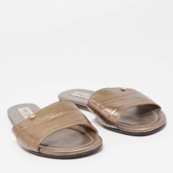 Pre Owned Jimmy Choo Metallic Leather Nanda Flat Slides Size 37.5