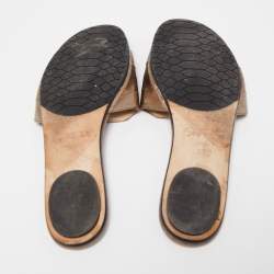 Pre Owned Jimmy Choo Metallic Leather Nanda Flat Slides Size 37.5