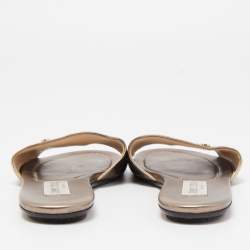 Pre Owned Jimmy Choo Metallic Leather Nanda Flat Slides Size 37.5