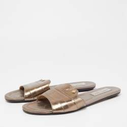 Pre Owned Jimmy Choo Metallic Leather Nanda Flat Slides Size 37.5