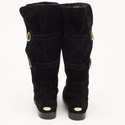مملوكة مسبقًا Jimmy Choo Black Suede Buckle Detail Mid Calf Boots Size 41